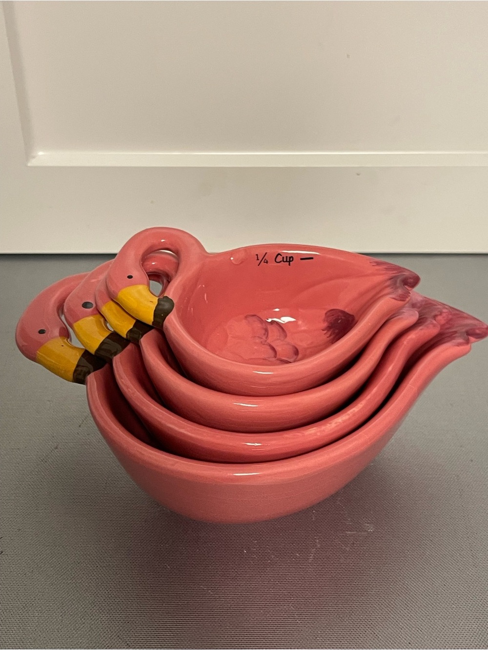 Pink Ceramic Flamingo Stackable Measuring Cups - Pink- Excellent Condition